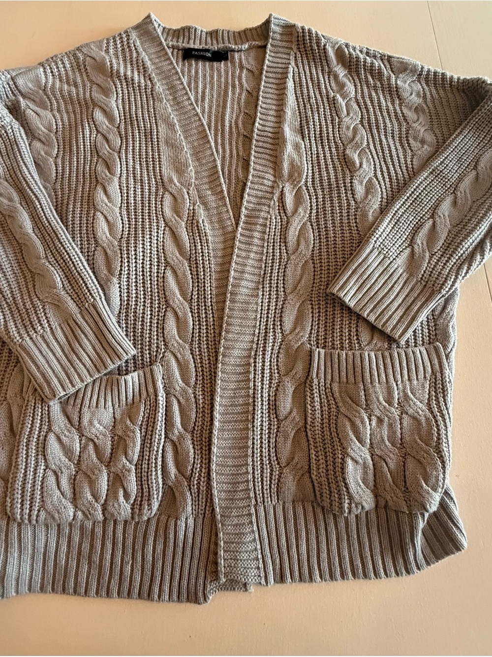 Cable Knit Open-Front Cardigan Sweater in gray Large #cozy